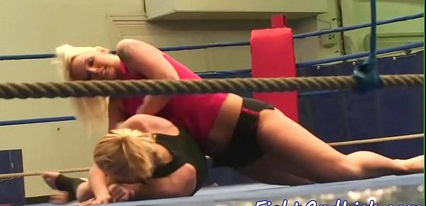  Busty wrestling babes in a boxing ring